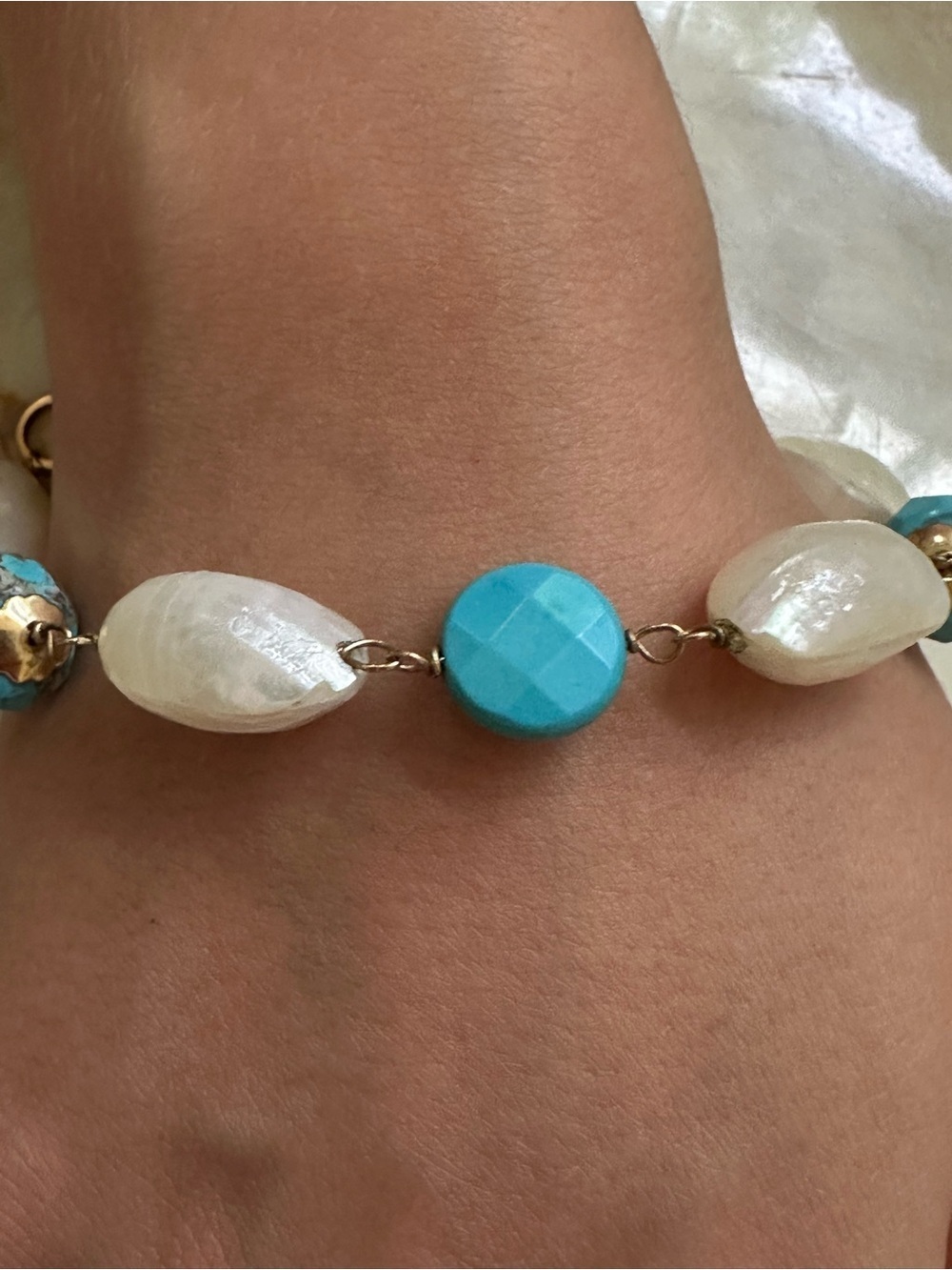 Yves Saint Laurent Vintage Turquoise Bead and Pearl Bracelet